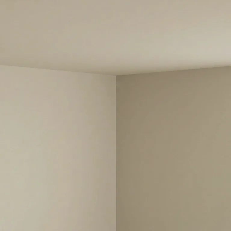Calm neutrals paint colours on a wall and ceiling